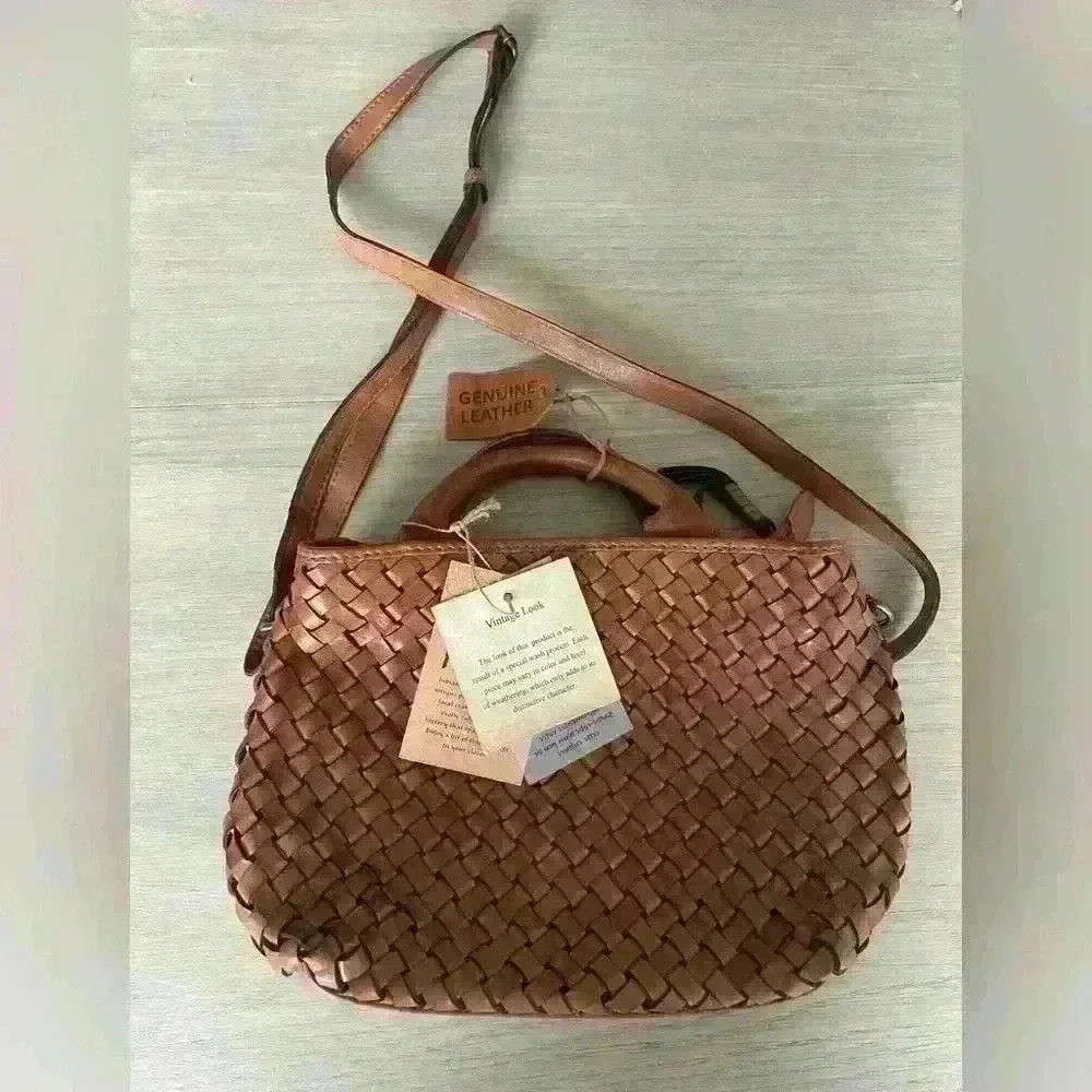 Woven Braided HANDMADE GENUINE LEATHER  BAG, VINTAGE LOOK BY ARTISANS IN INDIA - Picture 8 of 14